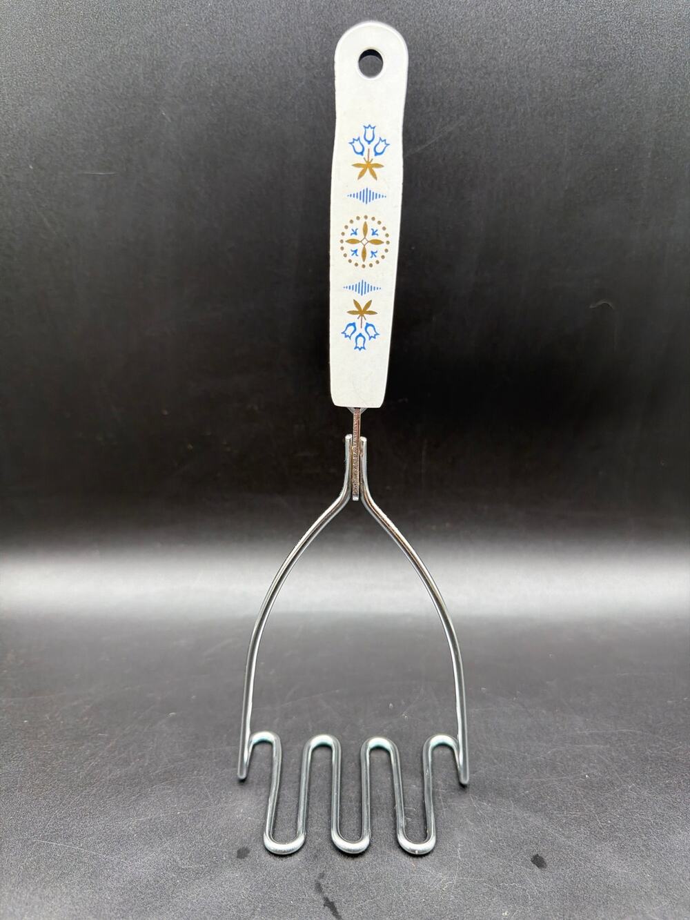 Vintage 1960s EKCO USA Potato Masher Dutch Blue Tulip Floral Handle Kitchen